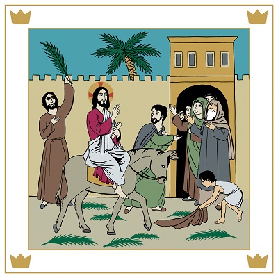 Kuva: Jeesus ratsastaa aasilla. Ensimmäinen adventtisunnuntai. Anniina Mikama / Kirkon kuvapankki