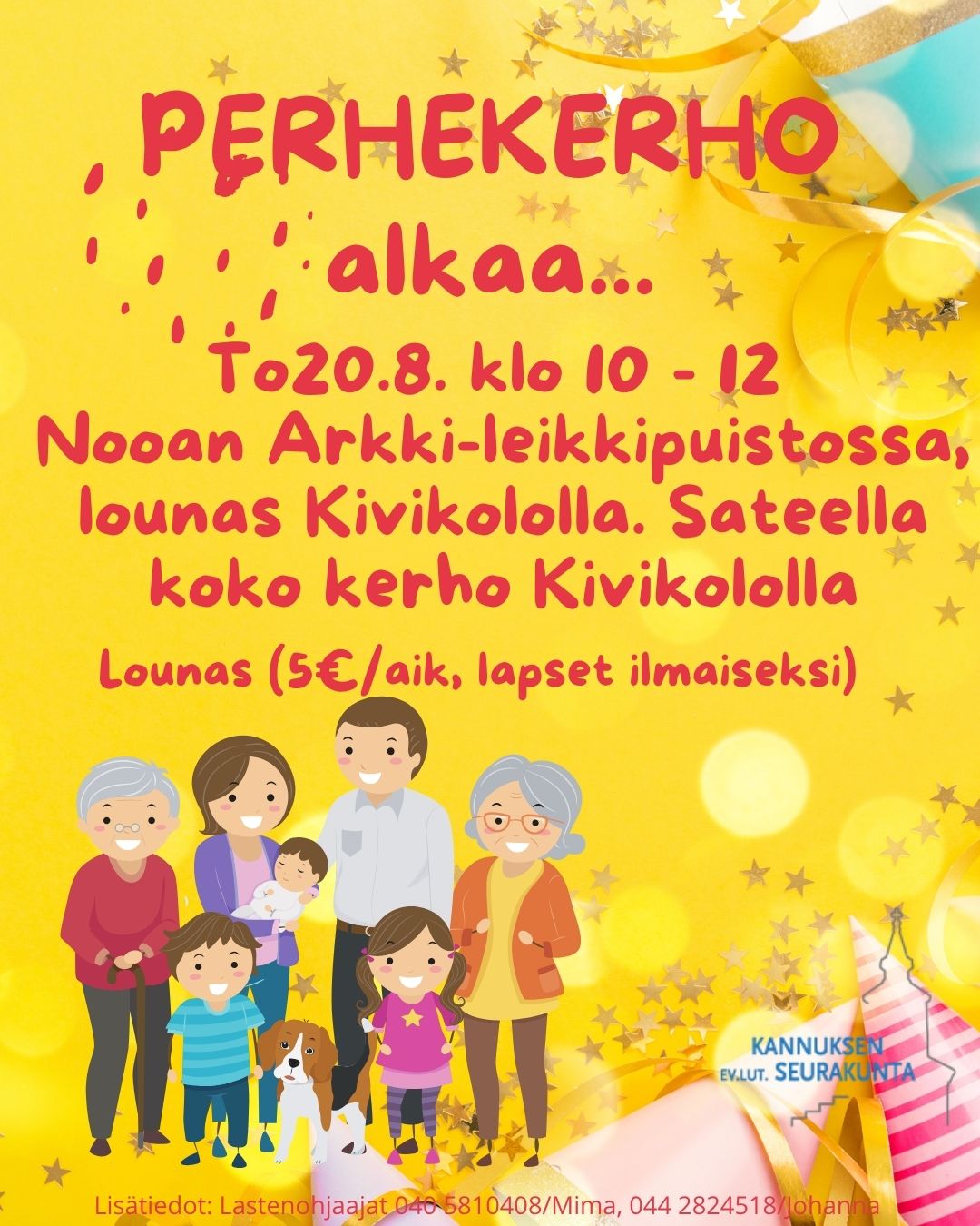 Keltainen tausta ja kuva perheestä