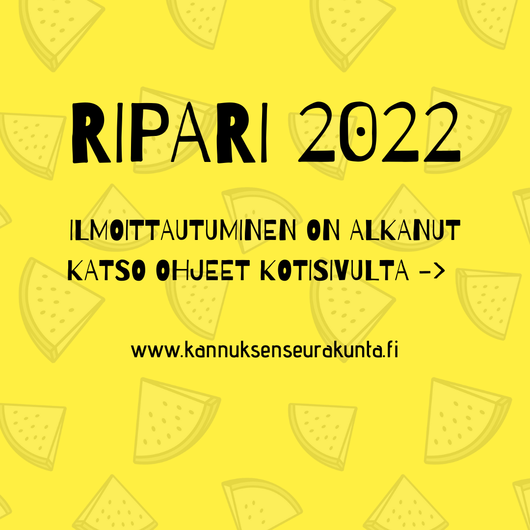 Keltaisella pohjalla teksti: Ripari 2022, rippikouluun ilmoittautuminen on alkanut. Katso ohjeet kotisivult...