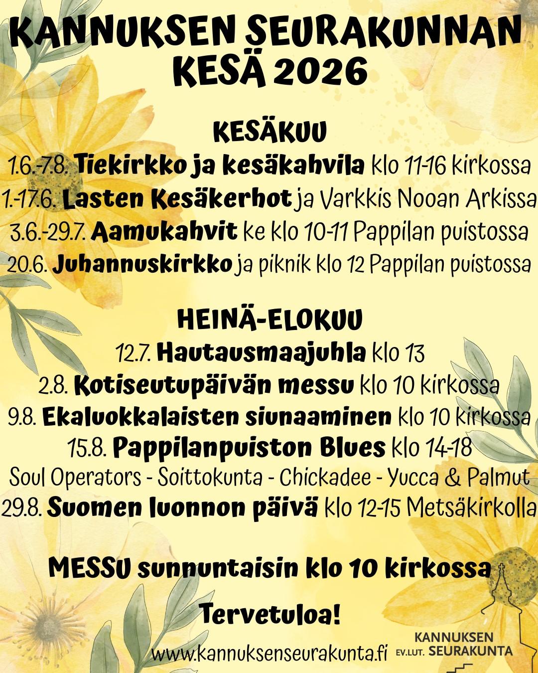 Seurakunnan tapahtumia kesä-elokuu