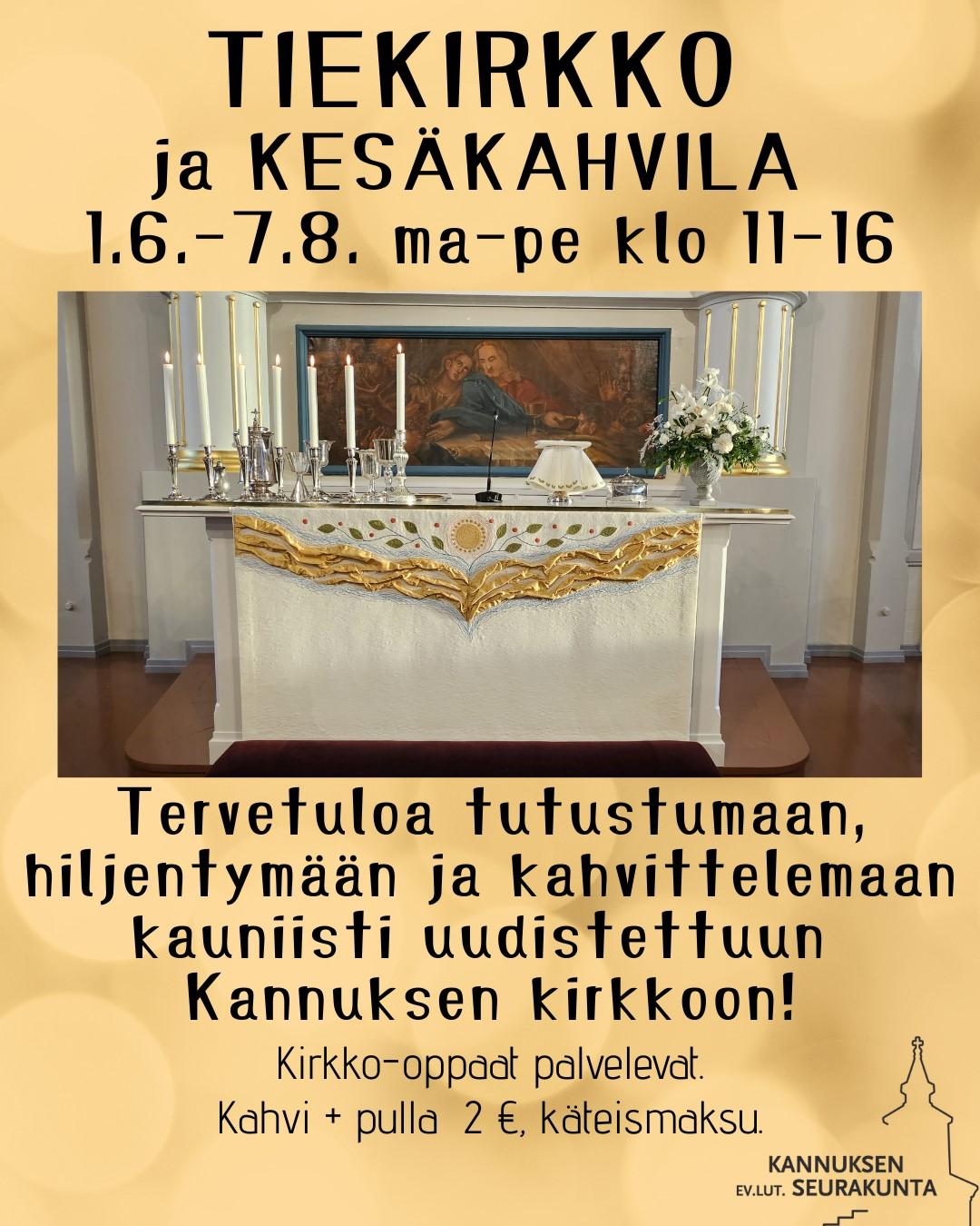 Tiekirkko avoinna 1.6.-7.8. ma-pe klo 11-16